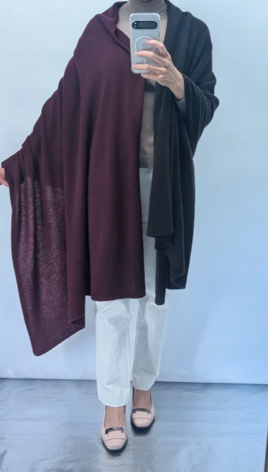 NWD White + Warren Colorblocked Cashmere Travel Wrap Sangria Brown 81'' x 36'' - Image 2 of 4