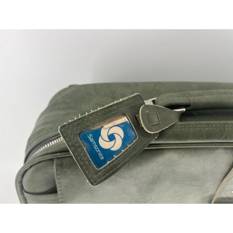 Vintage Samsonite Cordoba Green Carry-On-Bag 1960's Leather Luggage Suitcase - Image 2 of 4