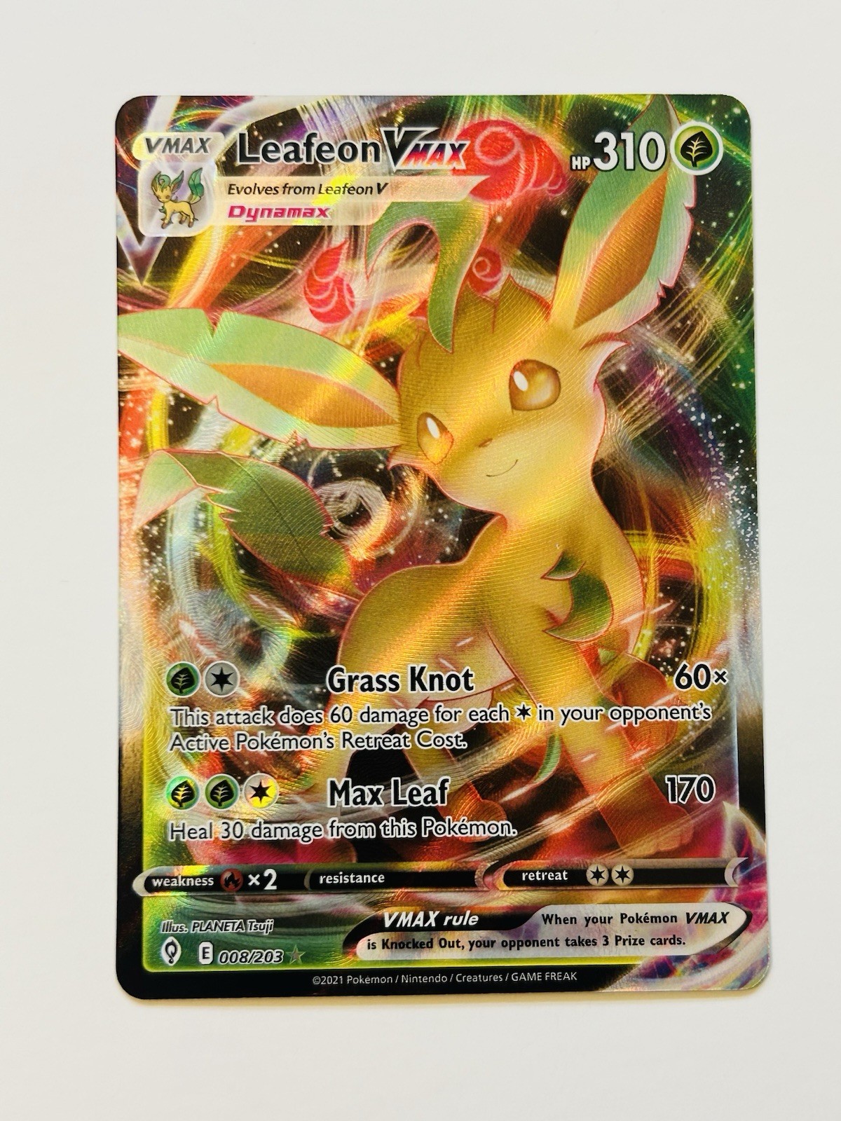 Pokémon Leafeon VMAX 008/203 Evolving Skies Ultra Rare NM/Mint Holo 