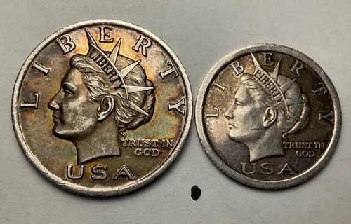 2005 1/2oz $10 & 2006 1/4oz $5 Liberty Dollar .999 Silver Bullion Coins