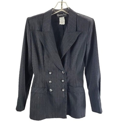All That Jazz Chorus Line Women Blazer Size 5/6 Black Pin Stripe Double Breasted