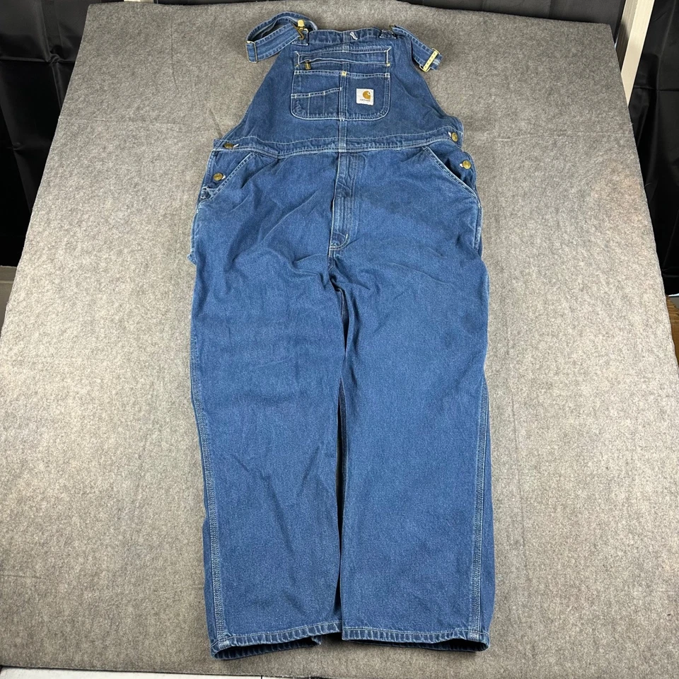 Mono con tirantes Carhartt para hombre holgado vaquero 40x28 azul algodón 104672 DST Foto 2 de 4