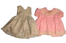 Vintage Baby Girl Pink Blue Dress/romper 0/3 Lot Snap Buttons Ruffle Lace.