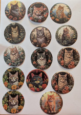 Set of 14 Random Cat Stickers Round 2 Inch