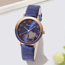 Fashion Heart Pattern Quartz Women Watch Zinc Alloy Case Gift Blue