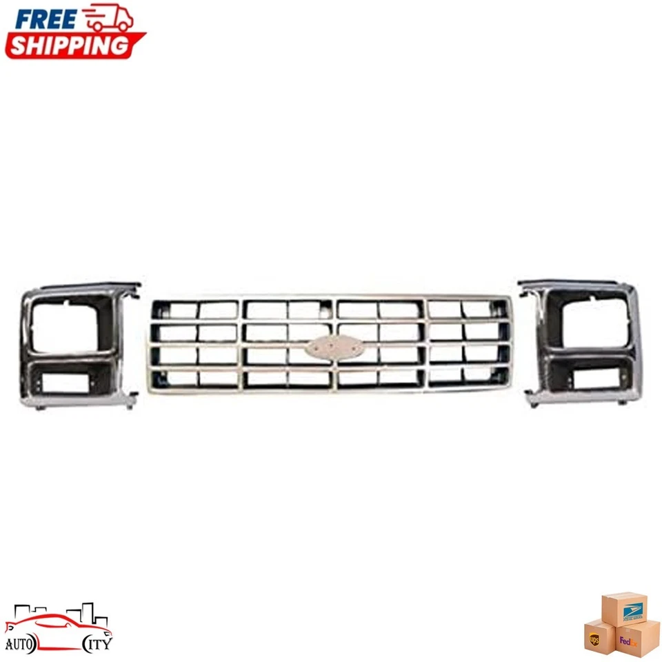 New Silver Grille Assembly & Headlight Bezel Left Right For 1982-1986 Ford F-150 - Image 2 of 4