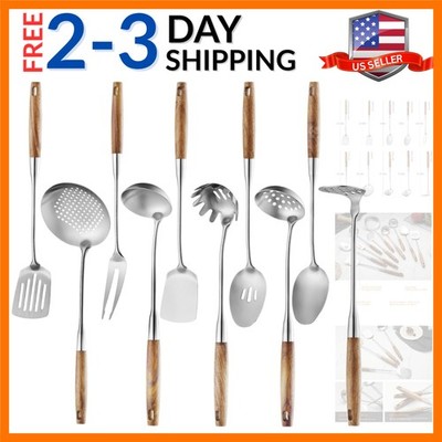 10 Pcs Cooking Utensils Set 304 Stainlss Steel Kitchen Utensils Set Heat Resi...