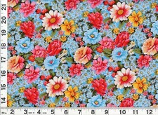 Red Light Blue Roses w/ Blue Flowers Quilting Sewing Fabric by Yard 1145