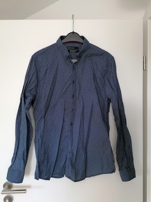 Herrenhemd Hemd DeFacto Studio Modern Fit L Blau mit Muster