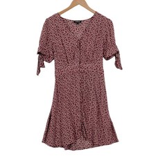 Express Shift Dress Womens Small Maroon White Polka Dot V Neck Button Front