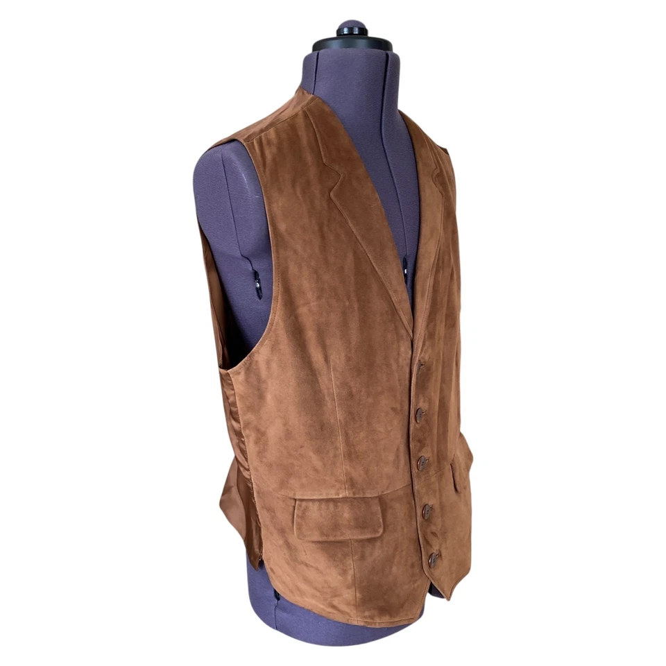 Brooks Brothers Waistcoat Suede Leather Brown Men's Large 42in - Image 4 of 4