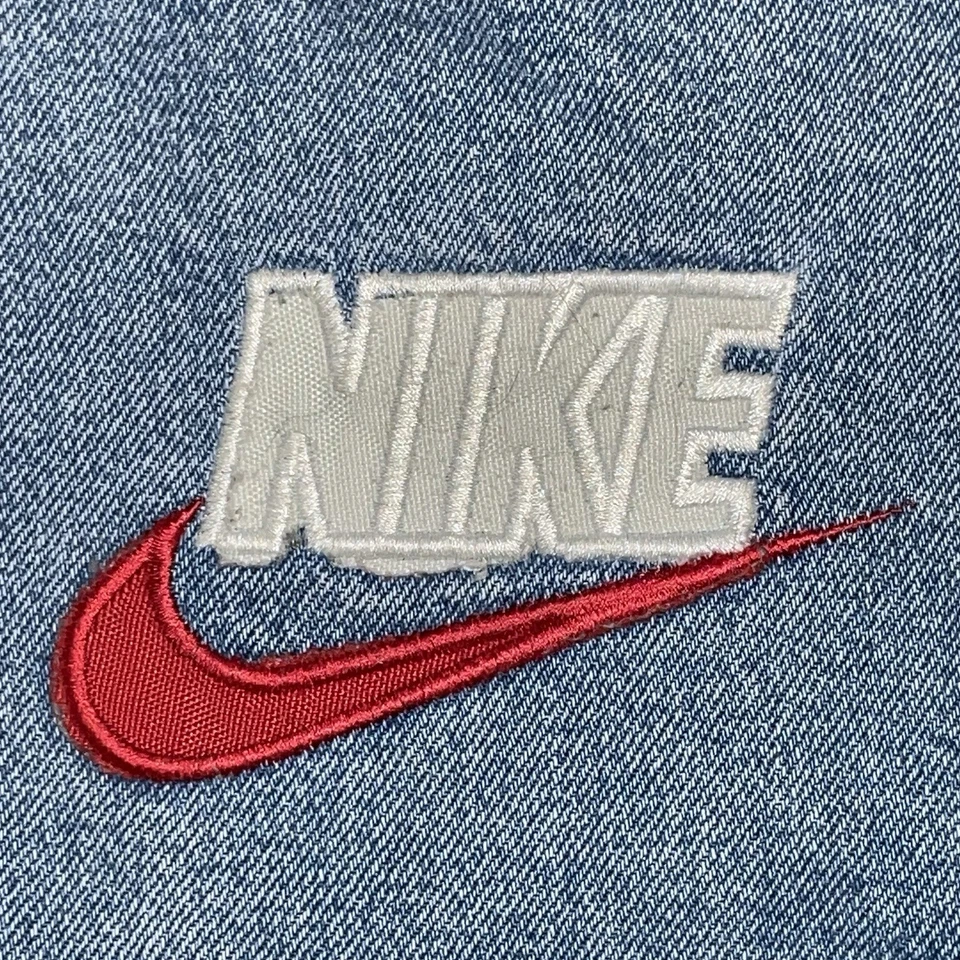 Vtg Y2K Size 38 Nike Bootleg Carpenter Denim Jean Shorts Baggy Swoosh Hip-Hop - Image 3 of 4