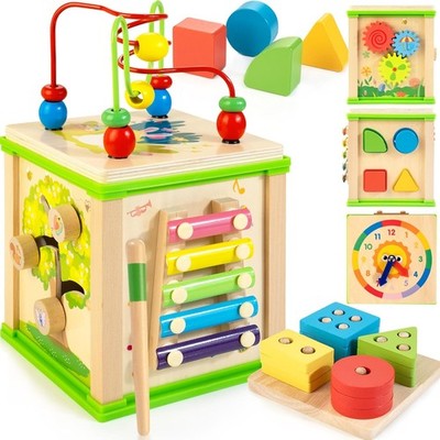 Juguetes Montessori para niños de 1 año, juguetes de cubo de actividades madera