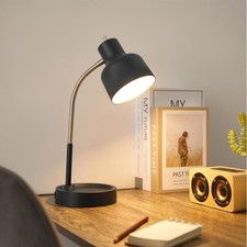 LED Desk Lamp W/ Catch-All Base AC Outlet Flexible Gooseneck Storage Solution US