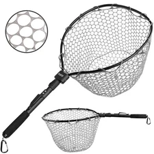 Fly Fishing Net - Trout Bass Net, Soft Rubber Mesh  - 16" x 13" Hoop Size