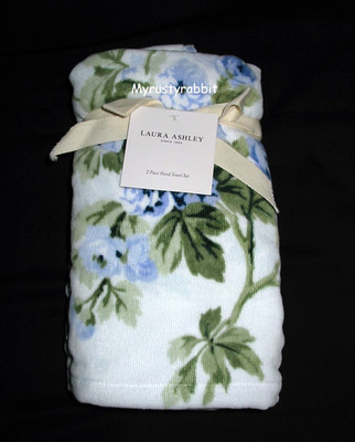 Laura Ashley Cassidy Blue Floral Bathroom Hand Towels Set - 2 pc NEW