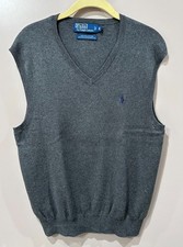 Polo Ralph Lauren Mens Sweater Vest - 100% Pima Cotton - Medium - Gray Knit