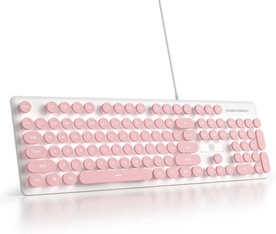 Wired Quiet Membrane Keyboard,Full Size 104-Keys Retro Punk Typewriter White LED