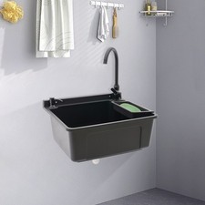 Wall-Mounted Bathroom Sink, Modern Laundry Sink, Rectangular Utility Sink Black
