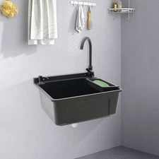 Wall-Mounted Bathroom Sink, Modern Laundry Sink, Rectangular Utility Sink Black