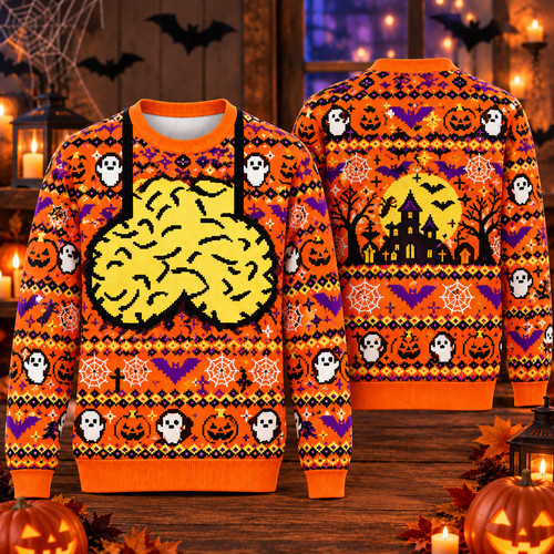Funny Halloween Ugly Sweater Crewneck Pullover Holiday Party Gift Festive