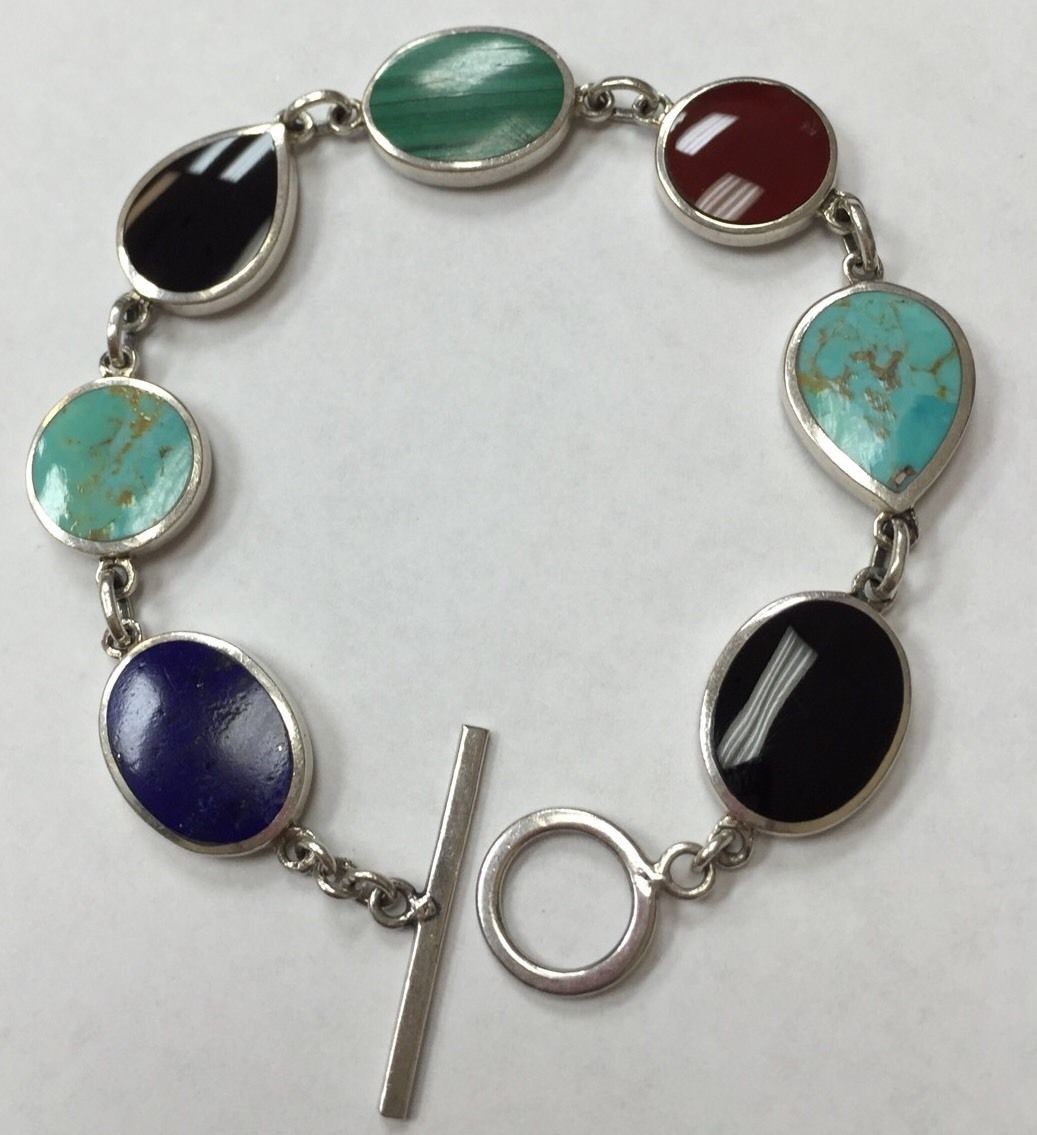 Sterling Silver Lapis Multi Stone Reversible 7” T… - image 2