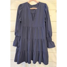 Pomander Place Navy Blue Tiered Smocked Sleeve V Neck Dress Plus Size XXL
