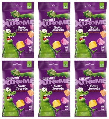 6 CHEWITS XTREME SOUR JEWELS Chewy Gummy Candies 125g 4.4oz