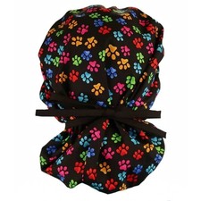 Colorful Banded Bouffant Mini Dog Paw Prints Scrub Cap Hat