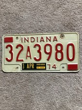 1974 Indiana License Plate -  32A 3980 - Nice!