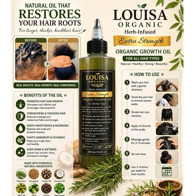 Louisa Organic Herb-Infused Extra Strength Rosemary Growth Oil 250ml / 8.4 fl oz
