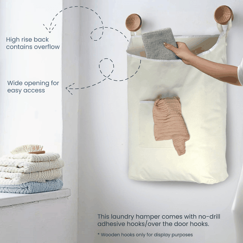 The Fine Living Co. Wäschekorb zum Aufhängen mit Übertürhaken & Kleber - Bild 4 von 6