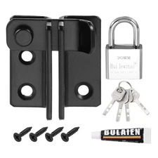 1Pcs Flip Latches, 2.4in Safety Door Lock Catch with Padlock[Left Open, Black]