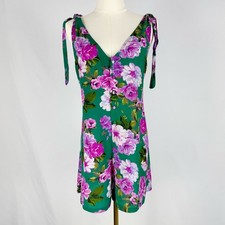 Revolve Lovers Friends Womens Fly Free Romper Medium Kelly Green Purple Floral
