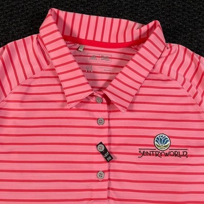 Adidas Sentry World Logo Pink Red Striped Golf Polo Active Women's Size XL