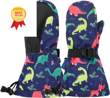 Zando Toddler Winter Mittens - Waterproof Ski Gloves for 2-4T, B Dinosaur