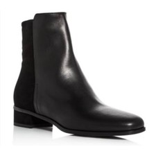 Aquatalia Lucia square toe block heel black Leather Boots 9.5 weatherproof city