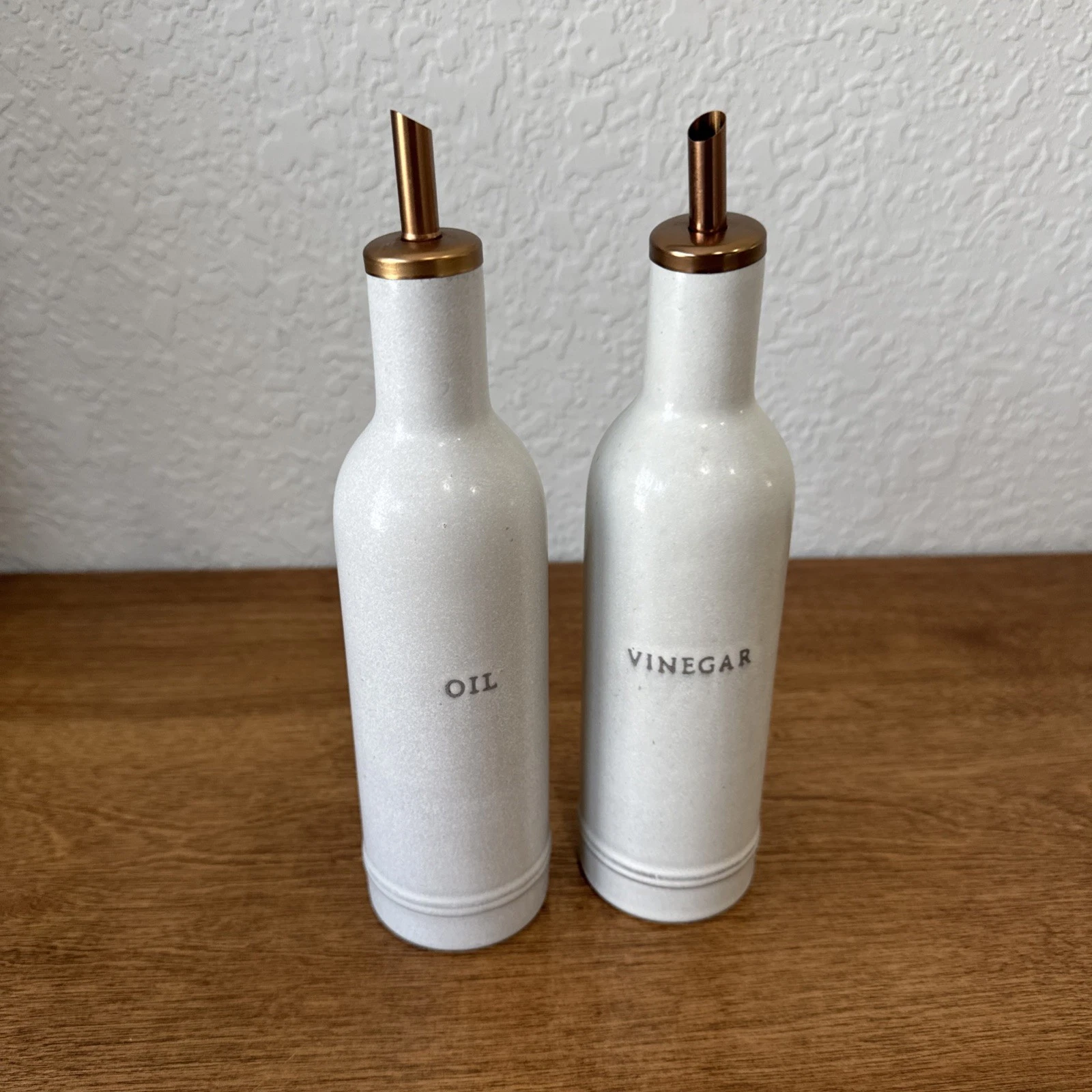Hearth & Hand with Magnolia Stoneware Oil and Vinegar Stamped Set Cream Color