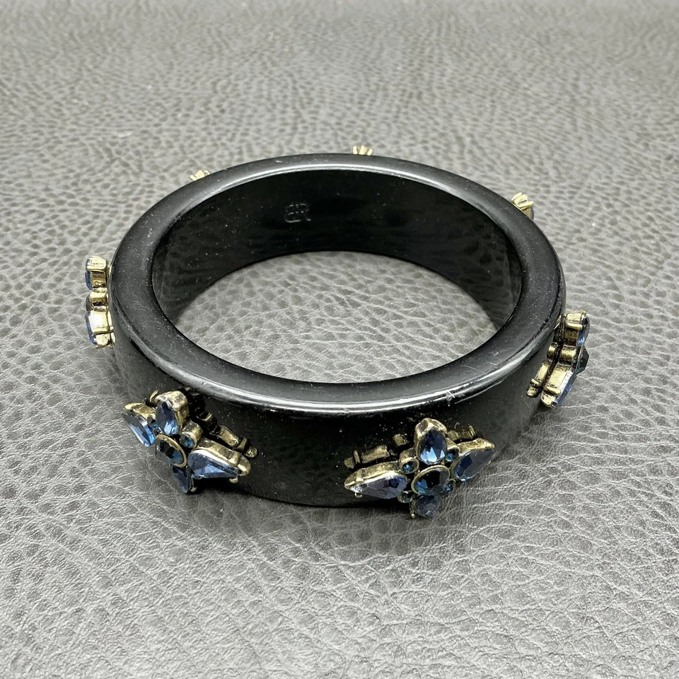 Brazalete Brazalete Banana Republic Resina Negra Azul Cristal Estrás Incrustación 7 Pulgadas Foto 3 de 4