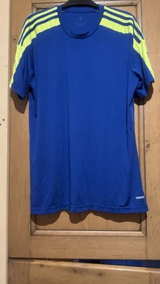 Mens Adidas Blue Squadra 21 Jersey With Yellow Stripes - Size L (42”C) - VGC - Image 1 of 4