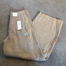 M&S Women’s Beige Pure Linen Wide Leg Trousers Size 12  New With Tags  M&S