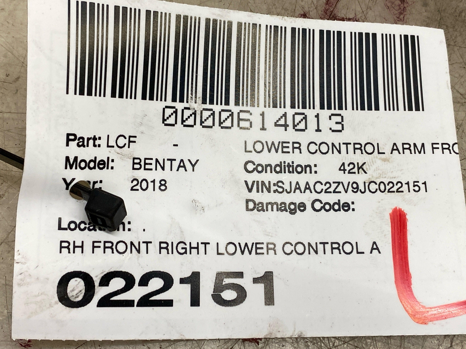 2016-2020 BENTLEY BENTAYGA OEM RH FRONT RIGHT LOWER FORWARD CONTROL ARM 42KMILES