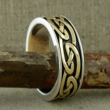 Size 11.5 Sterling Silver & 10K Celtic Eternity Knot Wedding Ring KEITH JACK