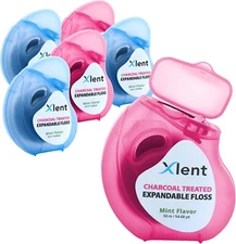 Xlent Charcoal Treated Expandable Dental Floss Fresh Mint Flavor 54.68 yd 6 Ct