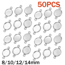 50PCS Cabochon Cameo Base Tray Bezel Blank Pendant Setting Connectors 8/10/12mm