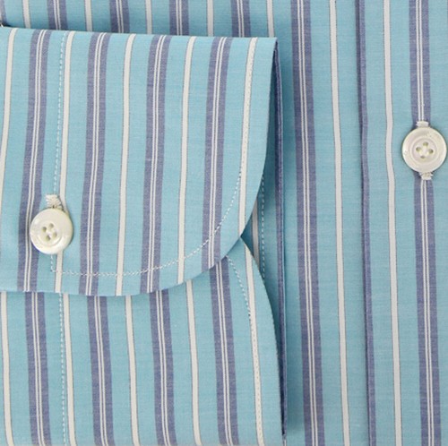 Finamore Napoli Light Blue White, Navy Blue Striped Shirt 16/41 - Picture 3 of 4