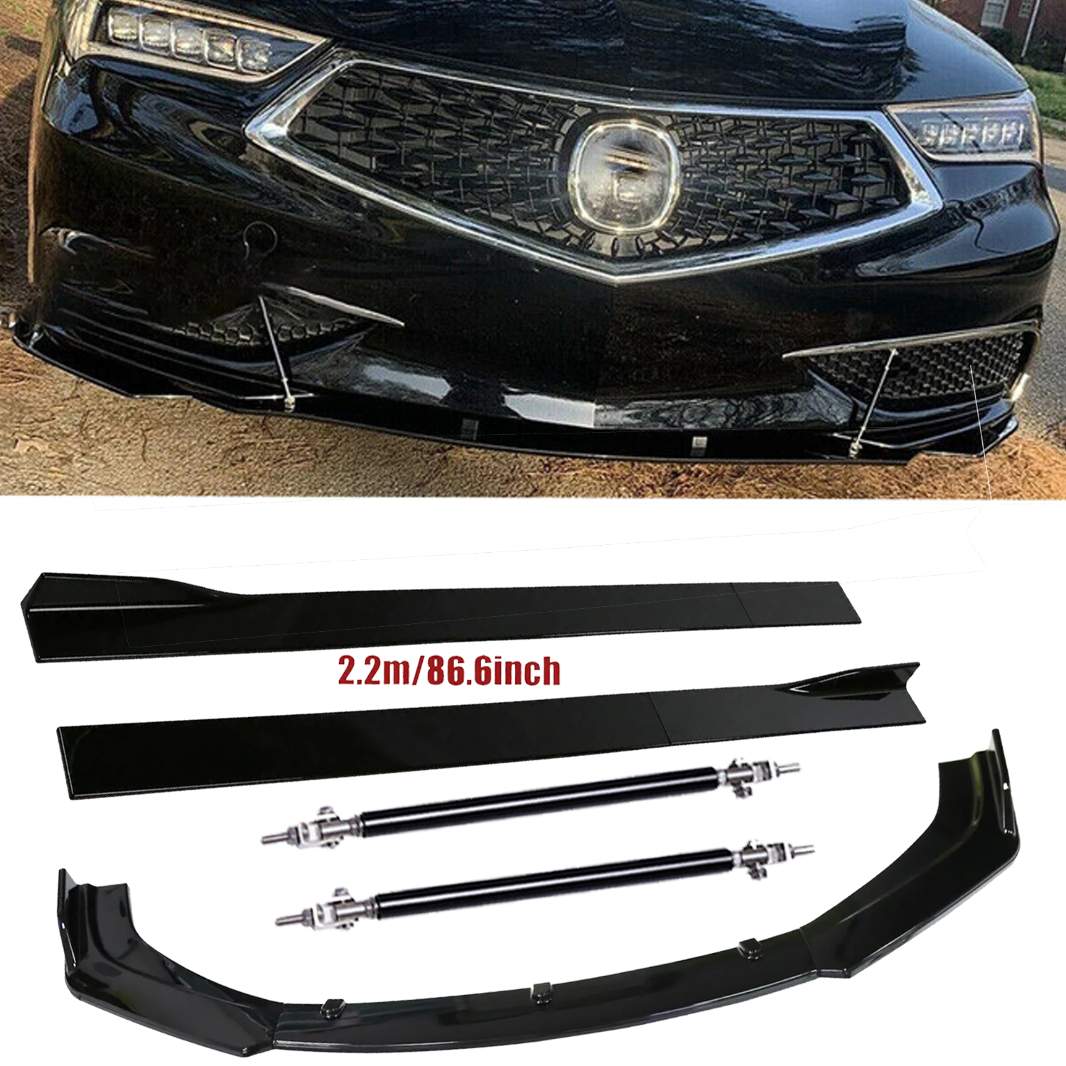 Front Bumper Lip Splitter Spoiler Strut Rods For Acura TXL ILX RSX
