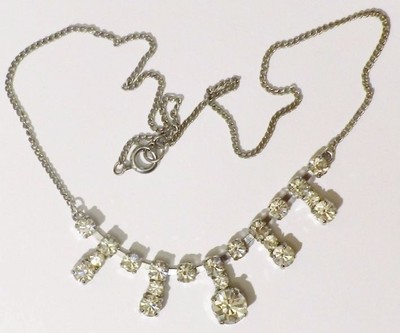 Collier Vintage – Argenté – Solitaire Cristal – Bijou Ancien – Bon état