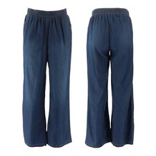 DG2 Diane Gilman SoftCell Denim Wide Leg Palazzo Pants Indigo Blue XS 698-804
