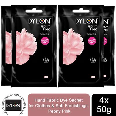 Dylon Handstoff Farbstoff Beutel, Pfingstrose rosa, 4 Packungen mit 50 g